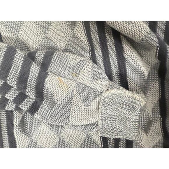 90s Y2K Mondo Italian Mens Sweater Silver/Black Diamond Stripe Zigzag Sz M - Picture 9 of 9